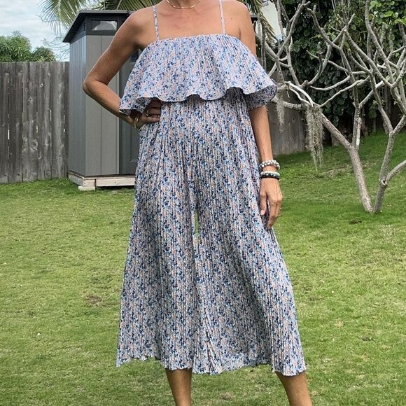 Kookai Pants - 833. NWT Kookkai Spaghetti Ruffle Pleated Ditsy Floral Summer Maxi Pantsuit